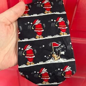 Men's Ties Santa Golfing Christmas Winter Black Red Black Tie American Tradition